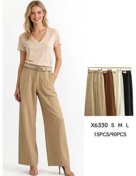 Pantalon à jambes larges avec ceinture