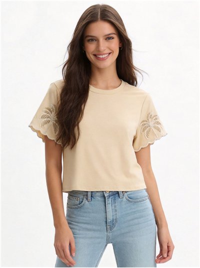 Camiseta mangas bordadas de palmera