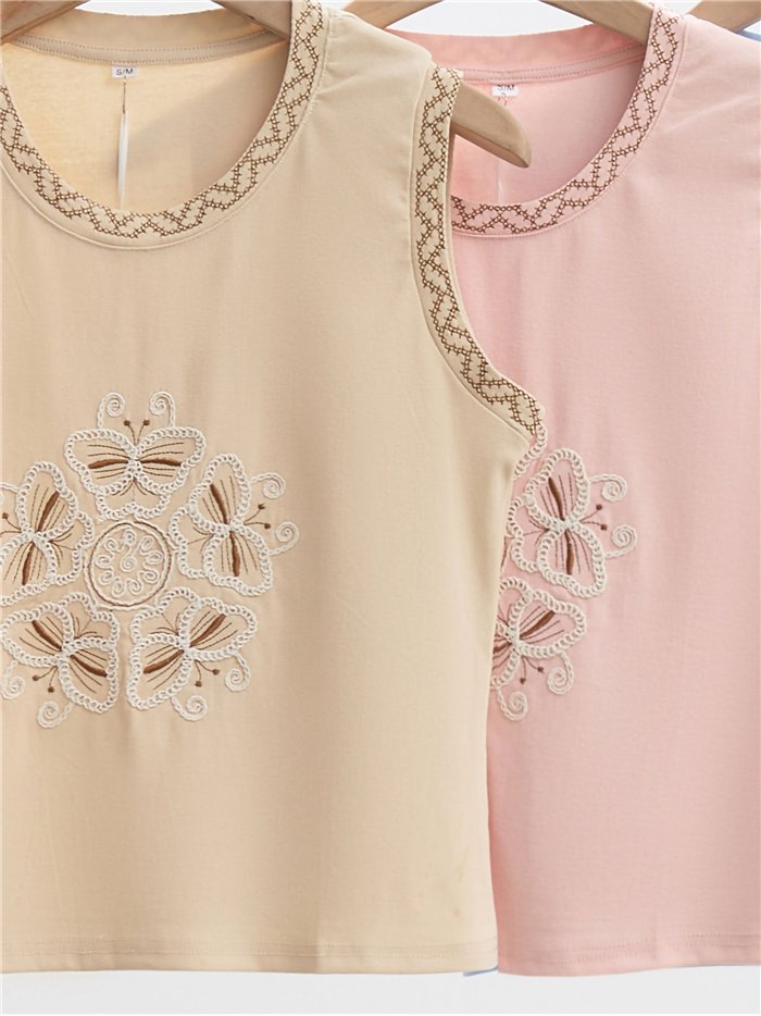 Top sin mangas con bordado de mariposas