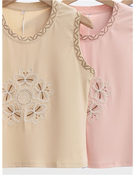 Top sin mangas con bordado de mariposas