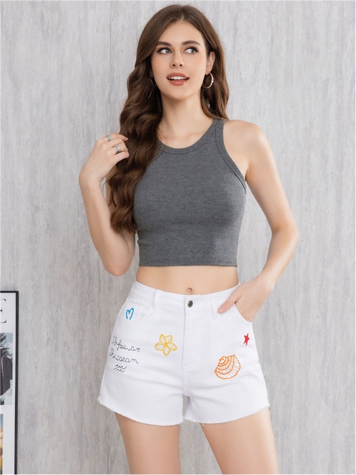 Shorts blancos bordados marineros