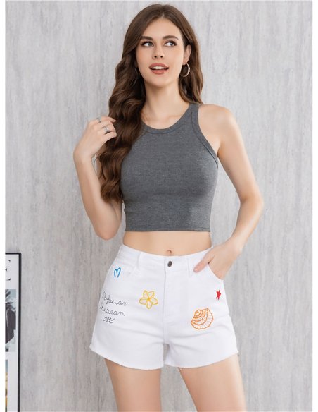 Shorts blancos bordados marineros