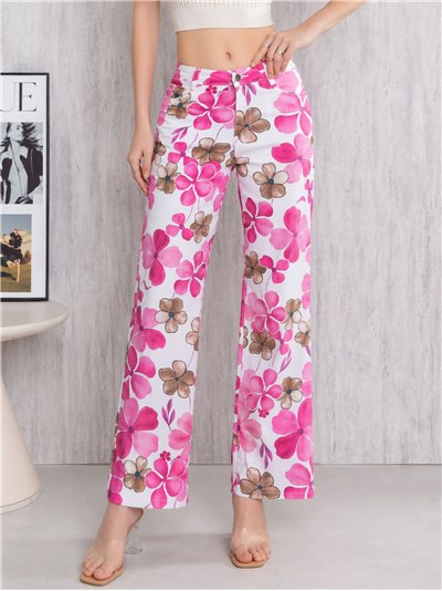 Pantalón recto floral rosa
