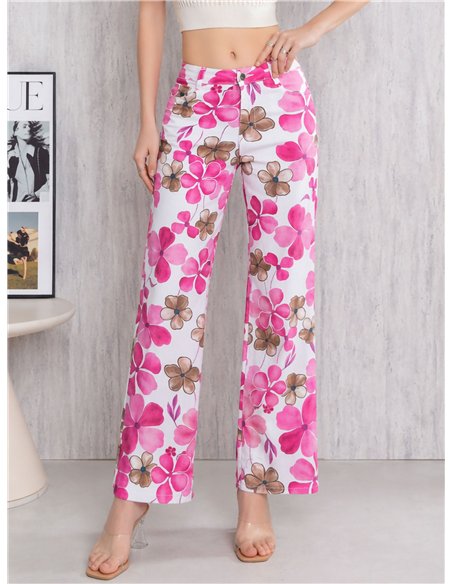 Pantalón recto floral rosa
