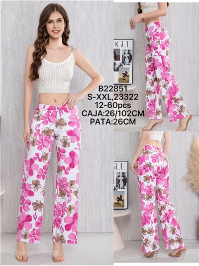 Pantalón recto floral rosa 2