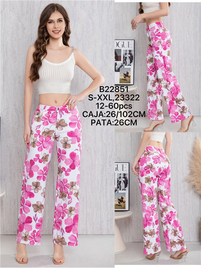 Pantalón recto floral rosa