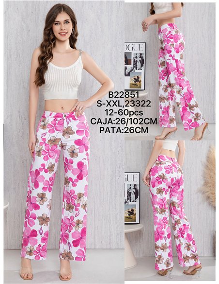 Pantalón recto floral rosa