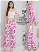 Pantalón recto floral rosa