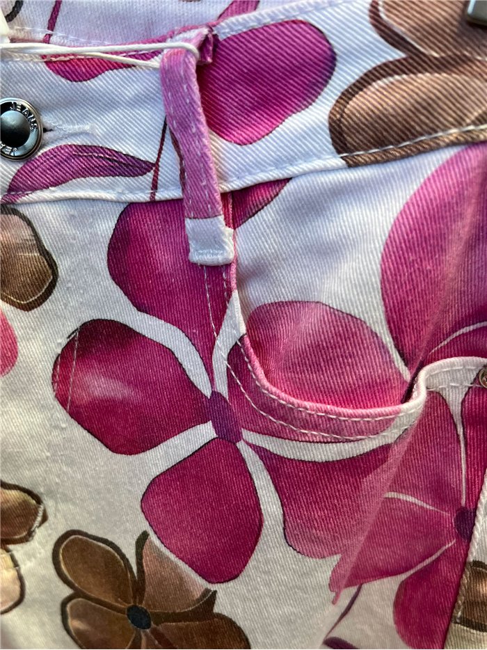 Pantalón recto floral rosa