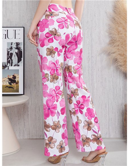 Pantalón recto floral rosa