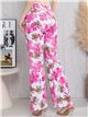 Pantalón recto floral rosa