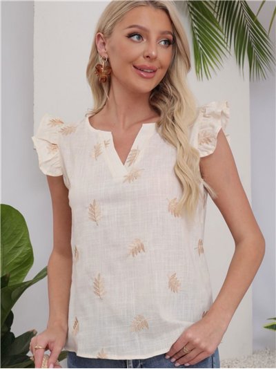 Blusa sin mangas hojas bordadas