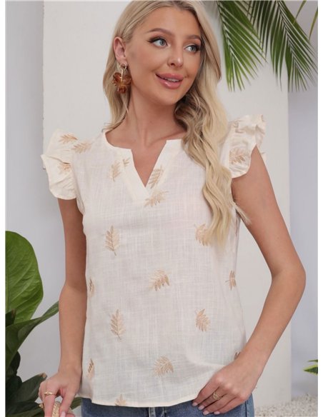 Blusa sin mangas hojas bordadas