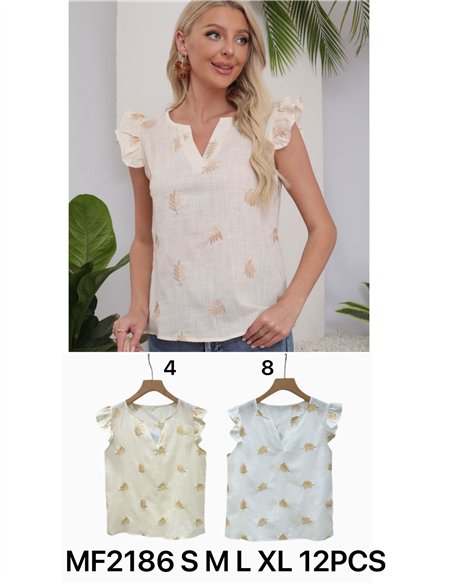 Blusa sin mangas hojas bordadas