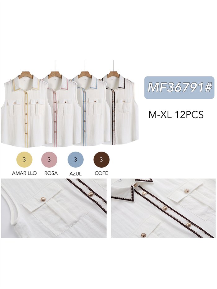 Camisa sin mangas ribete bordado