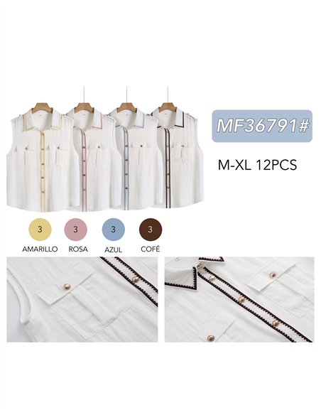 Camisa sin mangas ribete bordado