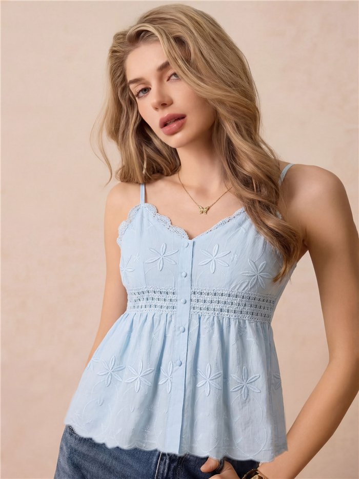 Top lencero bordado peplum con crochet