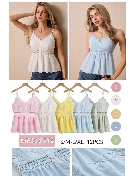 Top lencero bordado peplum con crochet