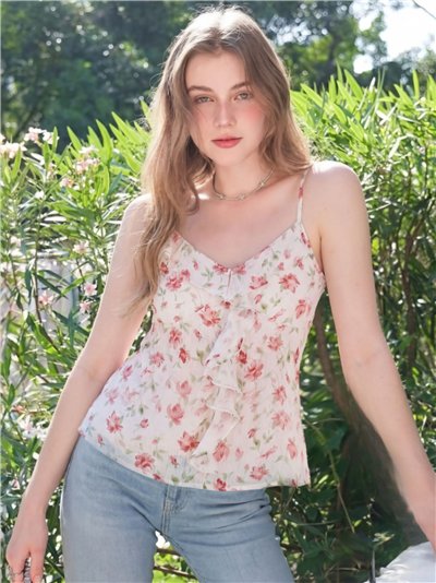 Top floral con volante