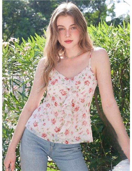 Top floral con volante
