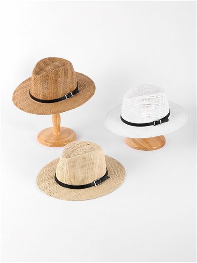 Raffia fedora hat with buckle trim 2