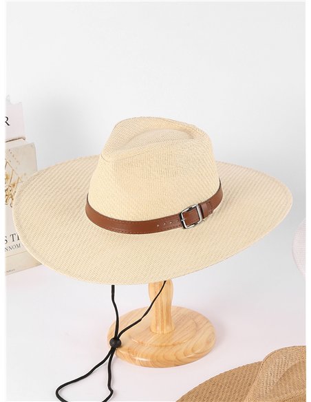Wide brim raffia sun hat with buckle trim