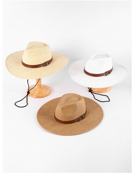Wide brim raffia sun hat with buckle trim