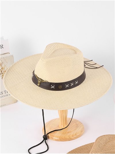 Western raffia sun hat with statement band