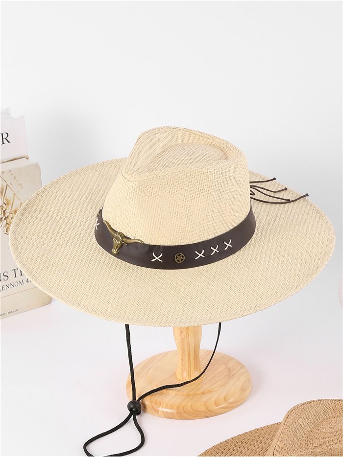 Western raffia sun hat with statement band