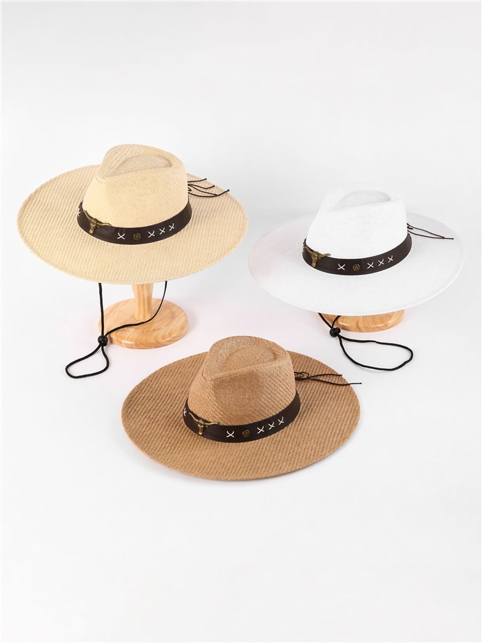 Western raffia sun hat with statement band