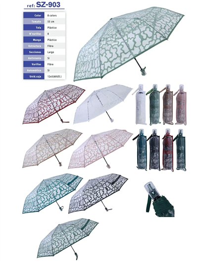 Paraguas plegable automático transparente estampado