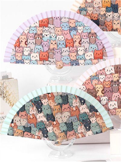Abanico madera gatos multicolor