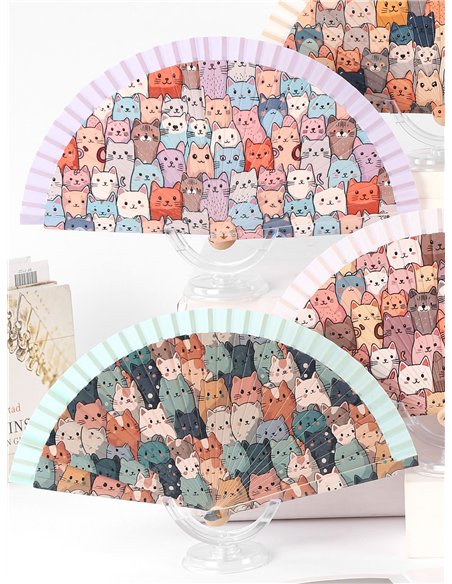 Abanico madera gatos multicolor