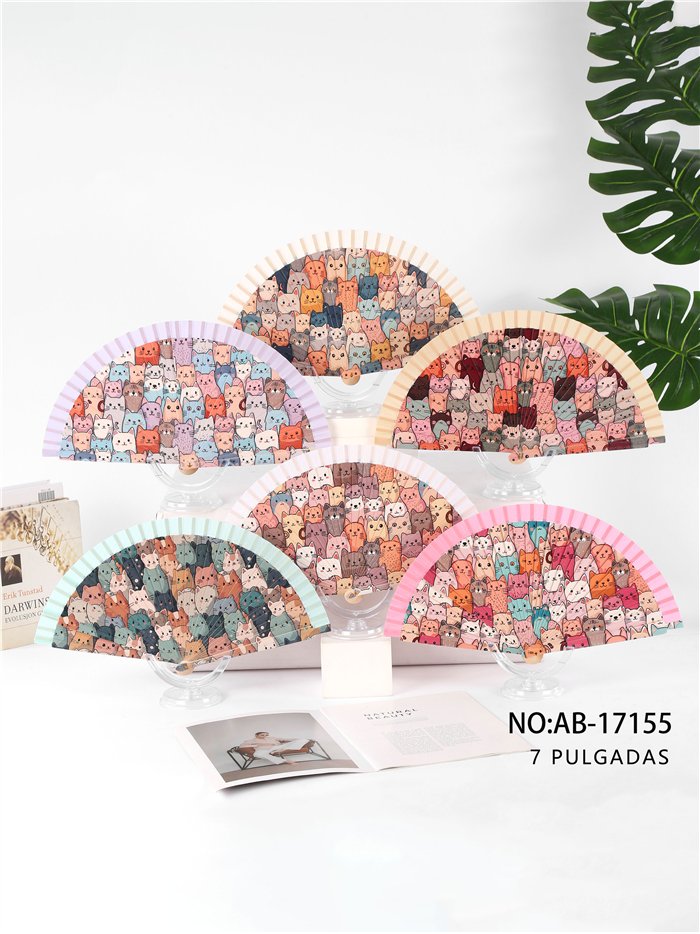 Abanico madera gatos multicolor