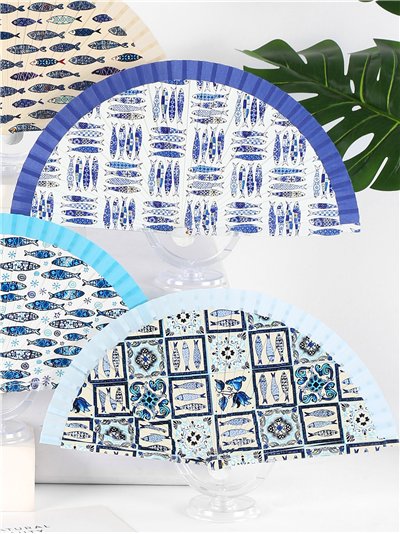 Abanico madera peces azules