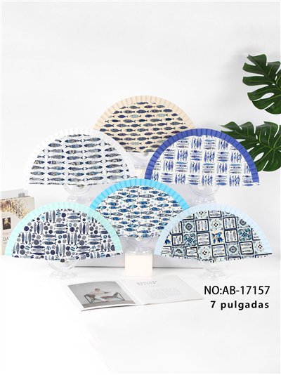 Abanico madera peces azules 2