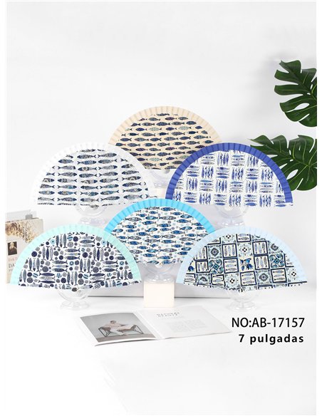 Abanico madera peces azules