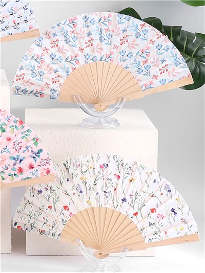 Abanico madera flores pastel