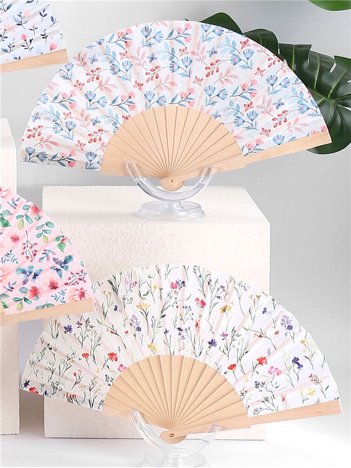 Abanico madera flores pastel