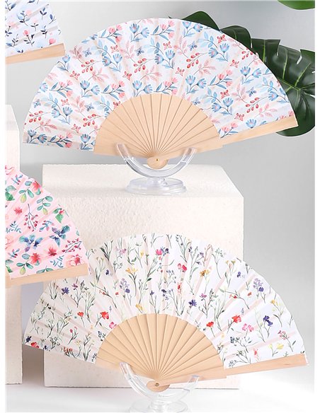 Abanico madera flores pastel