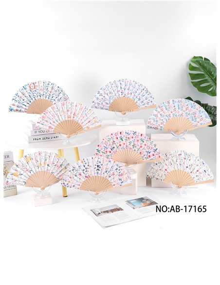 Abanico madera flores pastel