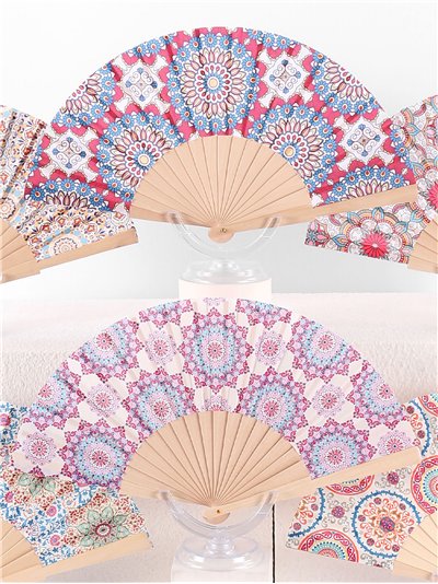 Abanico madera mandala floral