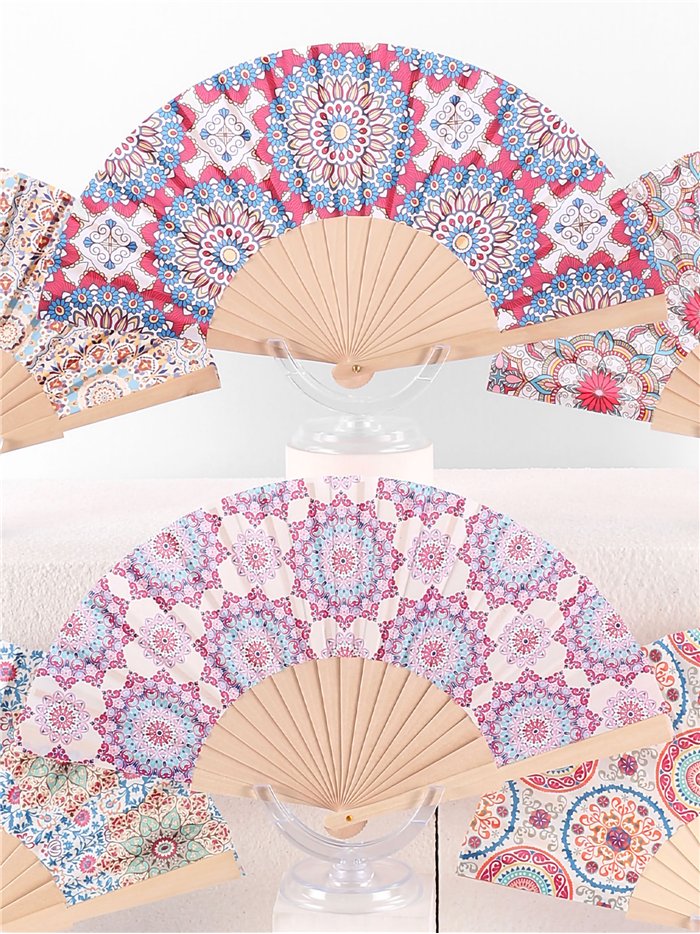 Abanico madera mandala floral