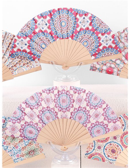 Abanico madera mandala floral