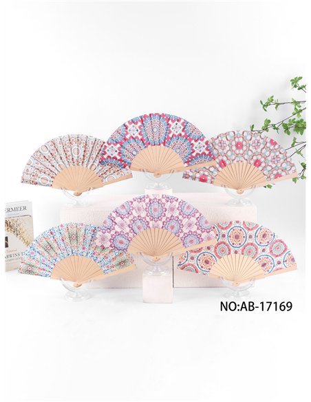 Abanico madera mandala floral