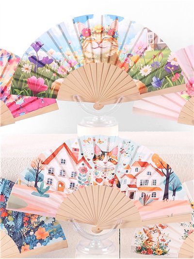 Abanico madera gatos fantasy