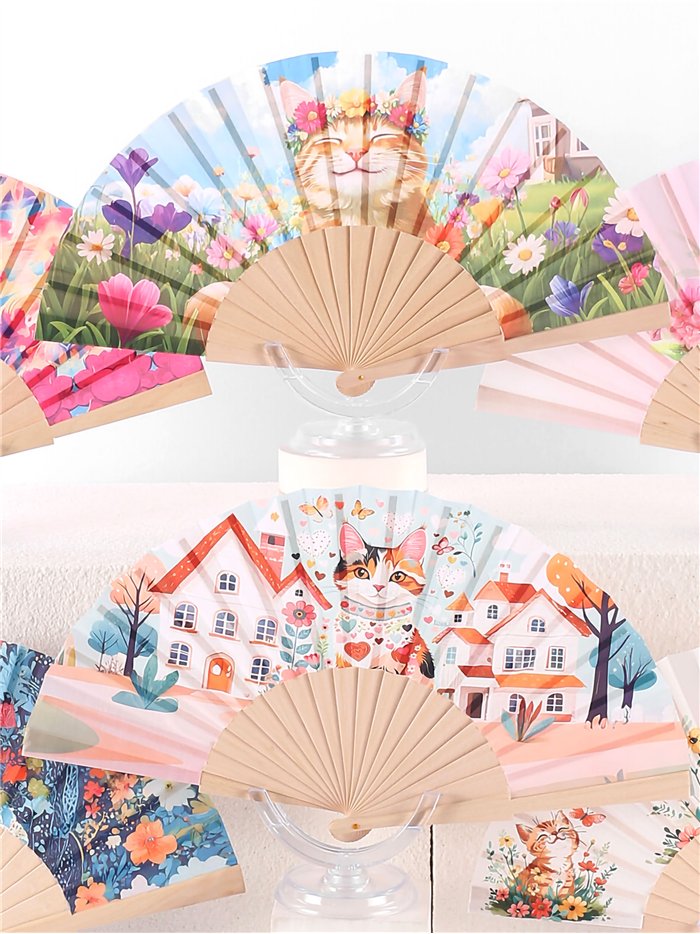 Abanico madera gatos fantasy