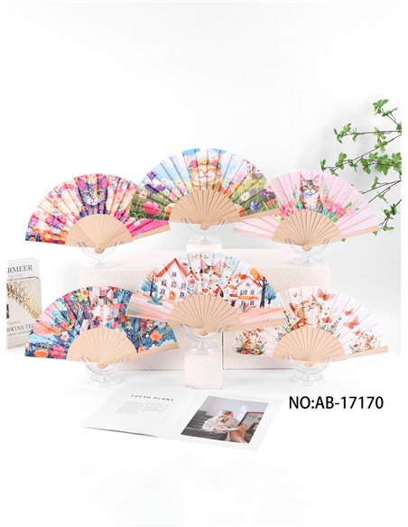 Abanico madera gatos fantasy