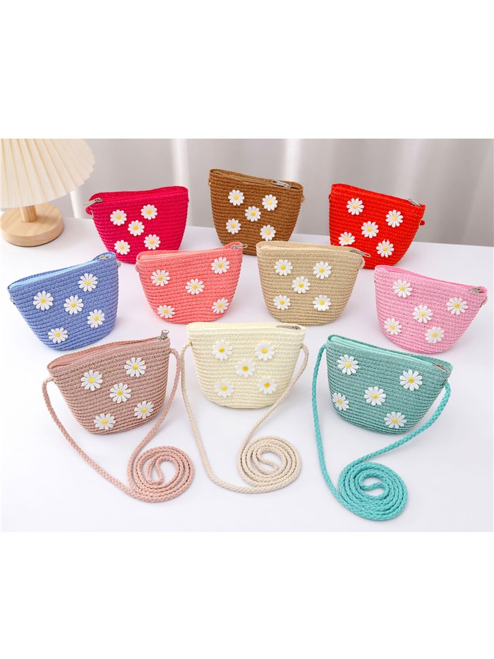 Mini sac bandoulière en raphia pour enfants avec des marguerites
