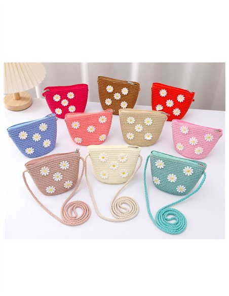 Mini sac bandoulière en raphia pour enfants avec des marguerites